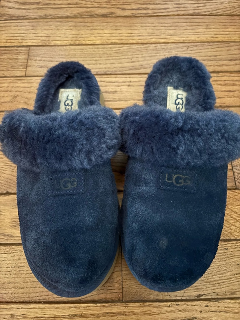 UGG  Navy Suede Shearling Slip-On Slippers